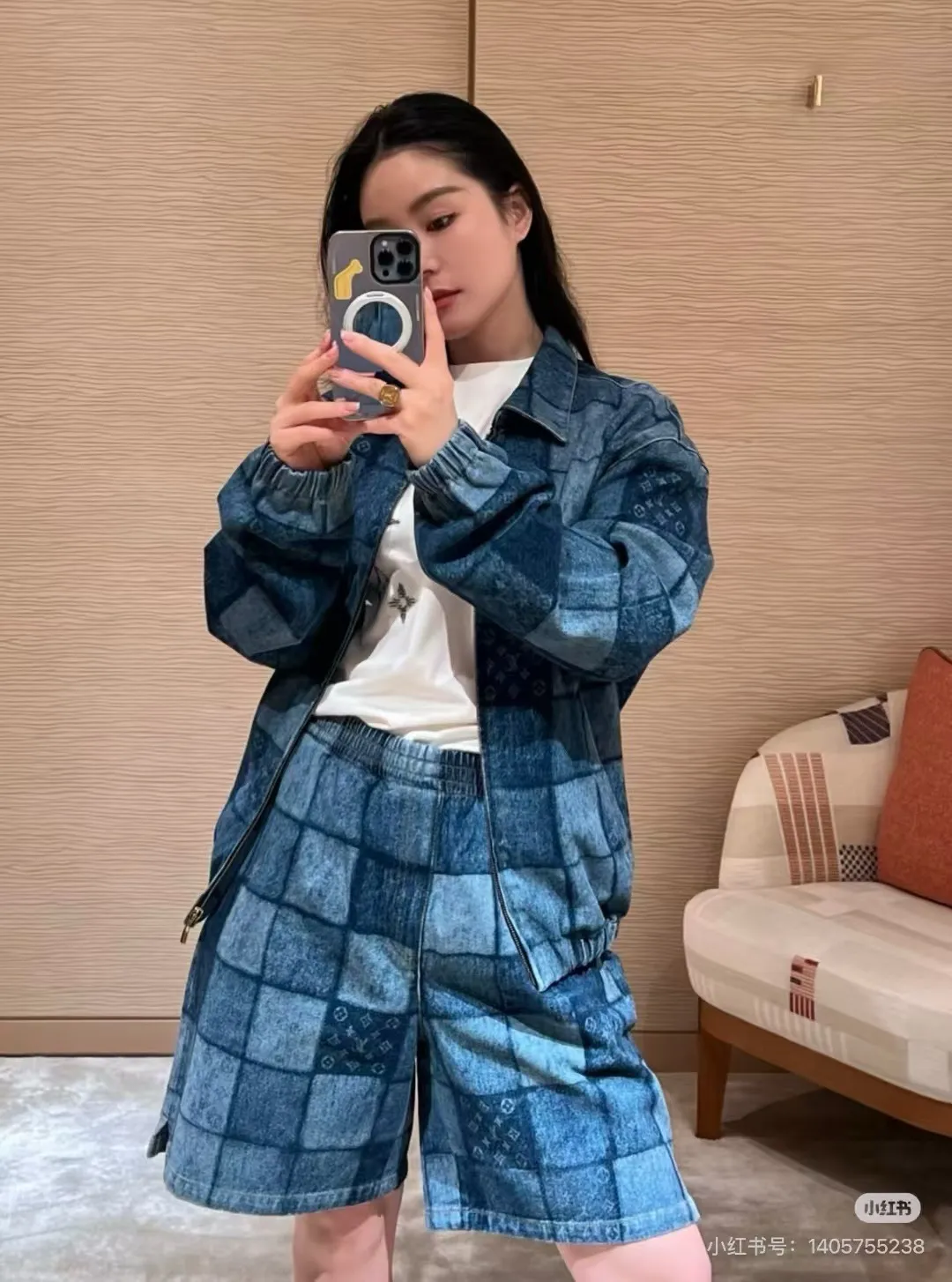 Louis Vuitton/Louis Vuitton burnt letter checkerboard denim jacket